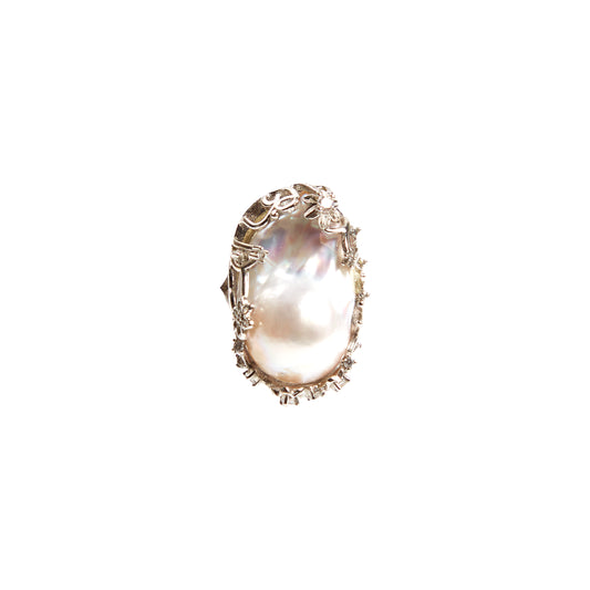 Silver Laced Pearl Ring